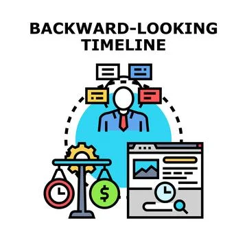 Analyzing backward looking data timeline for business insights Stock Illustration