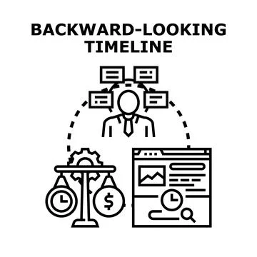 Analyzing backward looking data timeline for business insights Stock Illustration