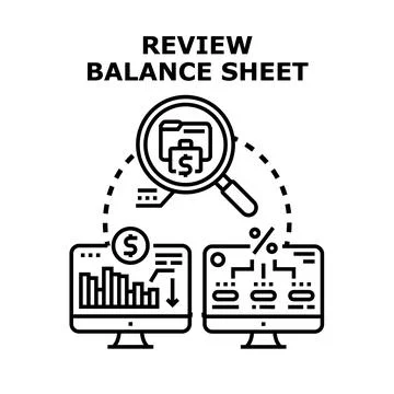 Analyzing balance sheet financial data on computers Stock Illustration