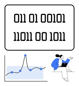 Analyzing Binary Code in Data Trends with Technology and Communication 库存插图