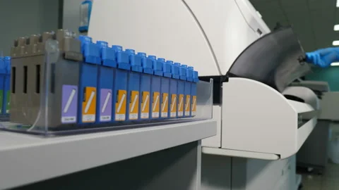 Analyzing Blood and Genetic Material Samples with Special Machines in Modern Stock Footage 121297942