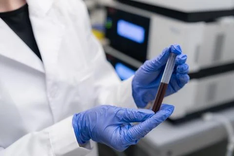 Analyzing blood sample in clinical laboratory using modern diagnostic equipment Fotos Stock