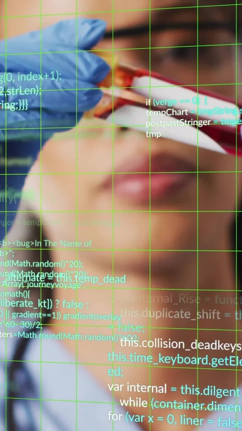 Analyzing blood sample, scientist with blue gloves over programming code Stock Footage 320093227