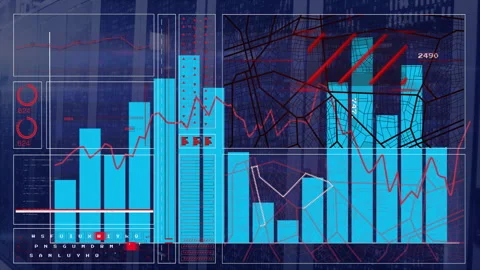 Analyzing blue and red financial charts with data points and lines animation Stock-Footage 304015280