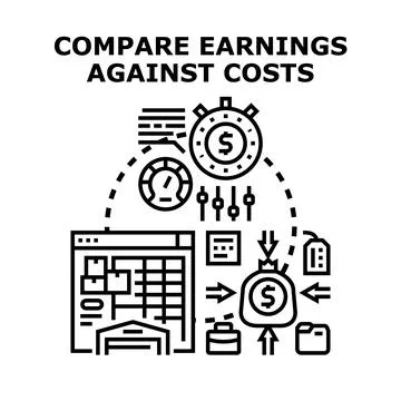Analyzing budget comparing earnings against costs optimization Stock Illustration