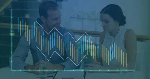 Analyzing business data animation, two professionals discussing documents in Stock Footage 329125924