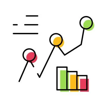 Analyzing business data with charts and graphs icon Stock Illustration