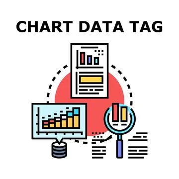 Analyzing business data with charts and key tags Stock Illustration