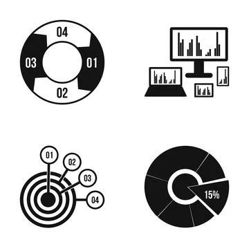 Analyzing business data with charts and infographics icons Stock Illustration