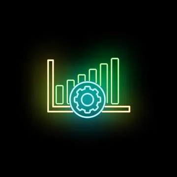 Analyzing business data with gear settings neon icon Stock Illustration