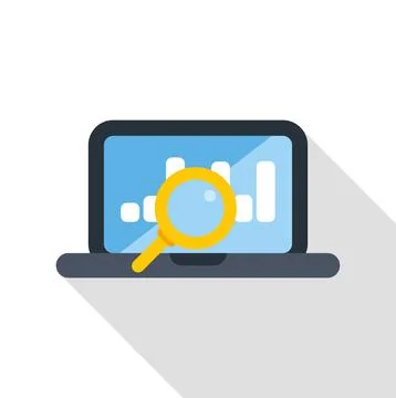Analyzing business data on a laptop screen with magnifying glass Stock Illustration