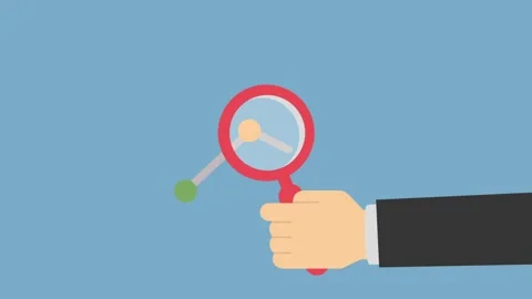Analyzing Business Data with Magnifying Glass in Hand on Blue Background 스톡 동영상 341920221