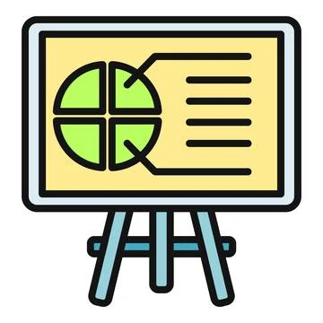 Analyzing business data with pie chart presentation board Stock Illustration