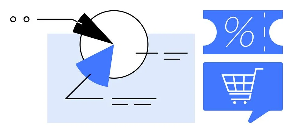 Analyzing Business Data with Shopping Elements and Discount Indicators Stock Illustration
