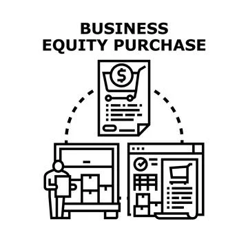 Analyzing business equity purchase acquiring company assets Stock Illustration