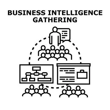 Analyzing business intelligence data during team gathering Stock Illustration
