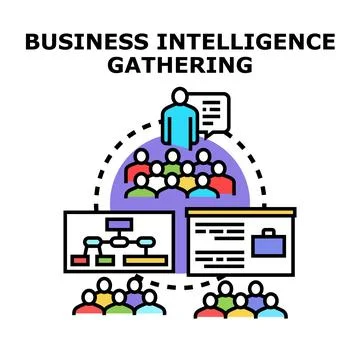 Analyzing business intelligence data during team gathering Stock Illustration