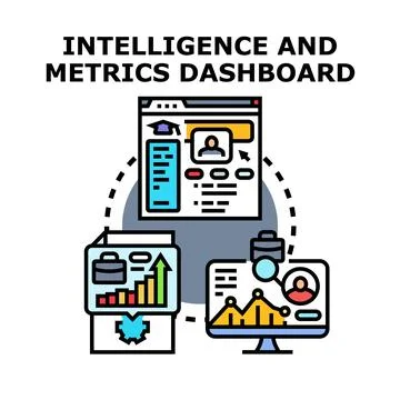 Analyzing business intelligence metrics dashboard concept Stock Illustration