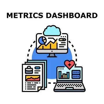 Analyzing business metrics data on digital dashboard devices Stock Illustration