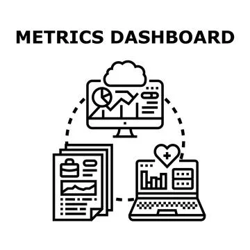 Analyzing business metrics data on digital dashboard devices Stock Illustration