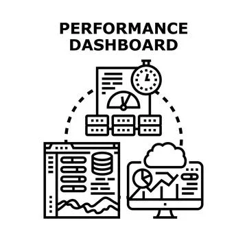 Analyzing business performance data on dashboard screens Stock Illustration