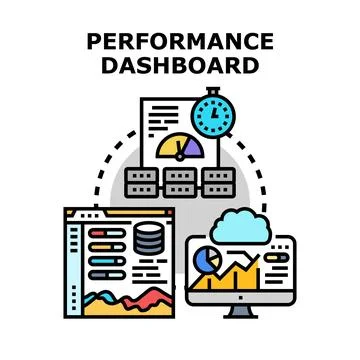 Analyzing business performance data on dashboard screens Stock Illustration