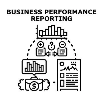 Analyzing business performance reporting data information Stock Illustration