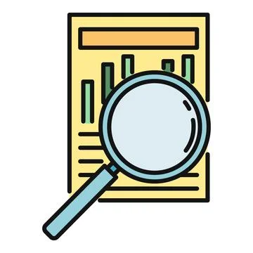 Analyzing business report data with magnifying glass icon Stock Illustration