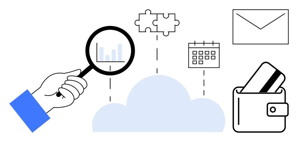 Analyzing Business Trends with Cloud Data, Communication, and Scheduling Tool Stock Illustration