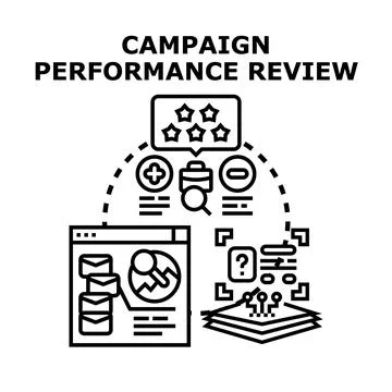 Analyzing campaign performance review and strategy evaluation Stock Illustration
