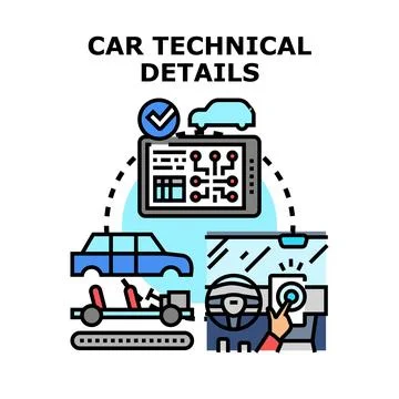 Analyzing car technical details and automotive service diagnostics Stock Illustration