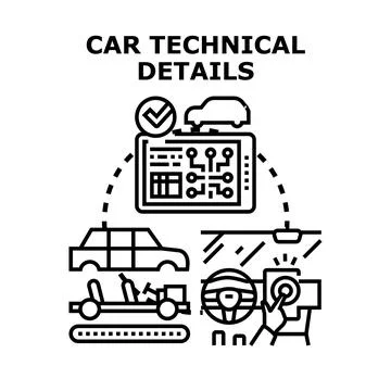 Analyzing car technical details and automotive service diagnostics Stock Illustration