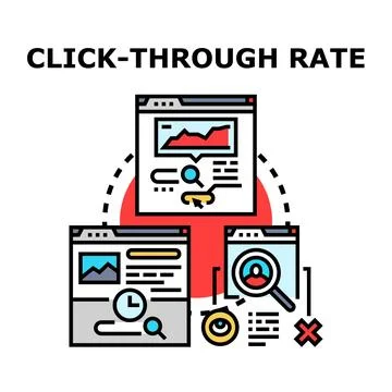 Analyzing click through rate digital marketing statistics Stock Illustration