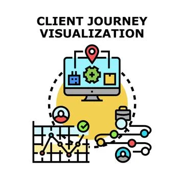 Analyzing client journey visualization on computer monitor Stock Illustration