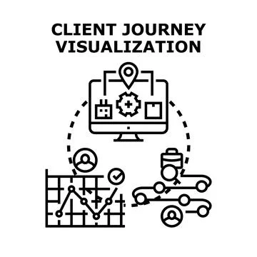 Analyzing client journey visualization on computer monitor Stock Illustration