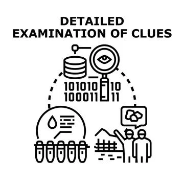 Analyzing clues and data for investigation process Stock Illustration