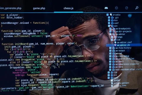 Analyzing Code on Multiple Screens with Focus Stock Photos
