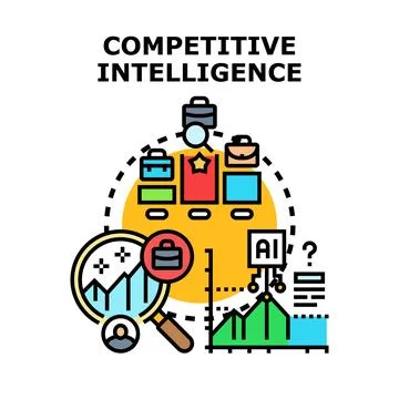Analyzing competitive intelligence for business strategy development Stock Illustration