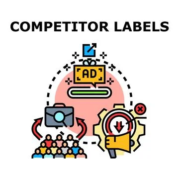Analyzing competitor labels and digital advertisement strategies Stock Illustration
