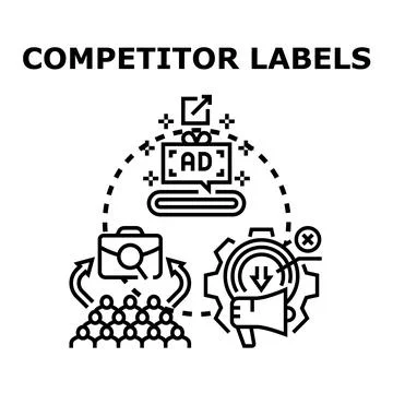 Analyzing competitor labels and digital advertisement strategies Stock Illustration