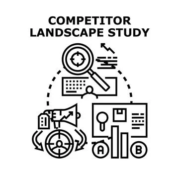 Analyzing competitor landscape for business strategy and market research Stock Illustration