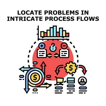 Analyzing complex business process flow problems Stock Illustration