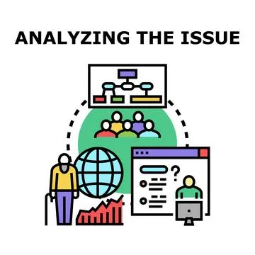 Analyzing complex issue finding solution management concept Stock Illustration
