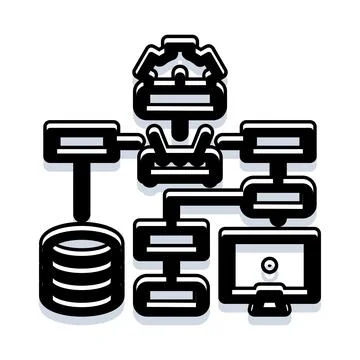 Analyzing complex system architecture data flow processing Illustrazione stock