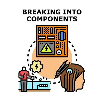 Analyzing complex system breaking into individual components Stock Illustration
