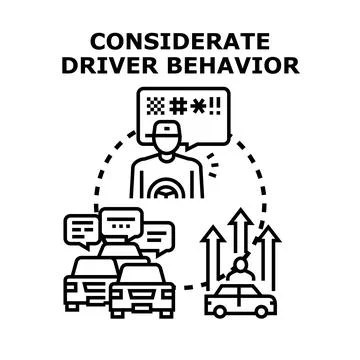 Analyzing considerate driver behavior and road safety rules Stock Illustration