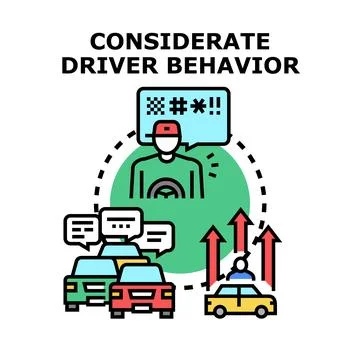 Analyzing considerate driver behavior and road safety rules Illustrazione stock