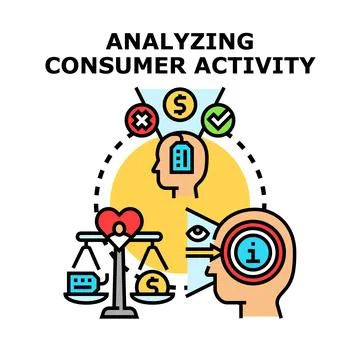 Analyzing consumer activity and buying behavior concept Stock Illustration