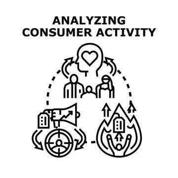 Analyzing consumer activity marketing strategy concept Stock Illustration