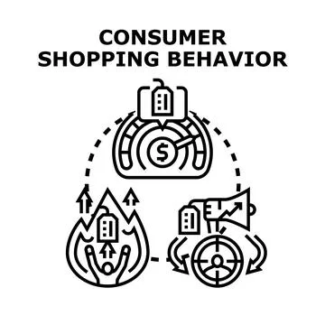 Analyzing consumer shopping behavior and purchasing decisions Stock Illustration